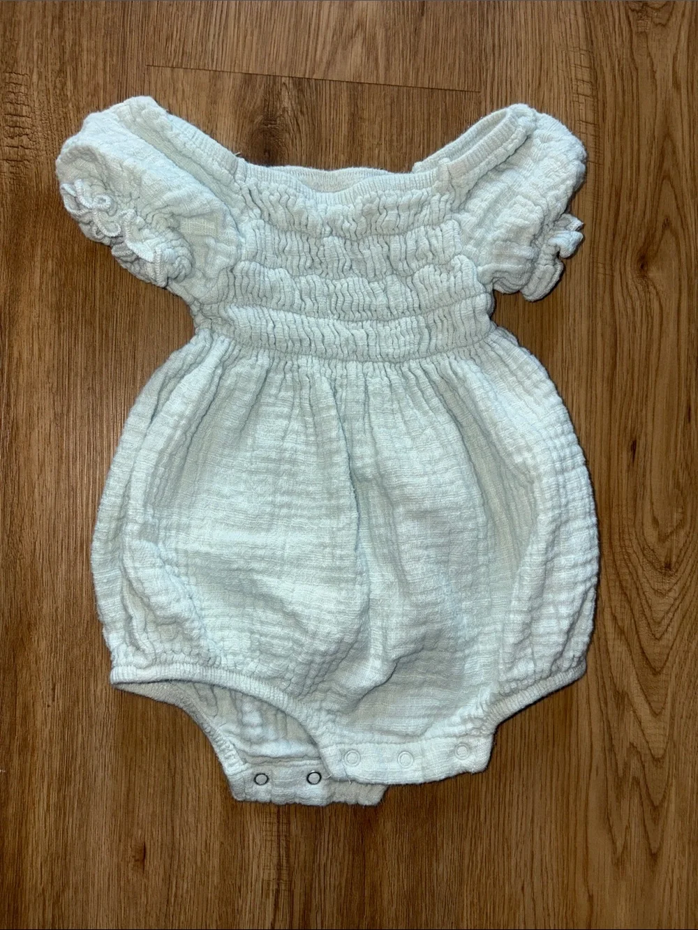 Cream Textured Baby Romper with Puff Sleeves